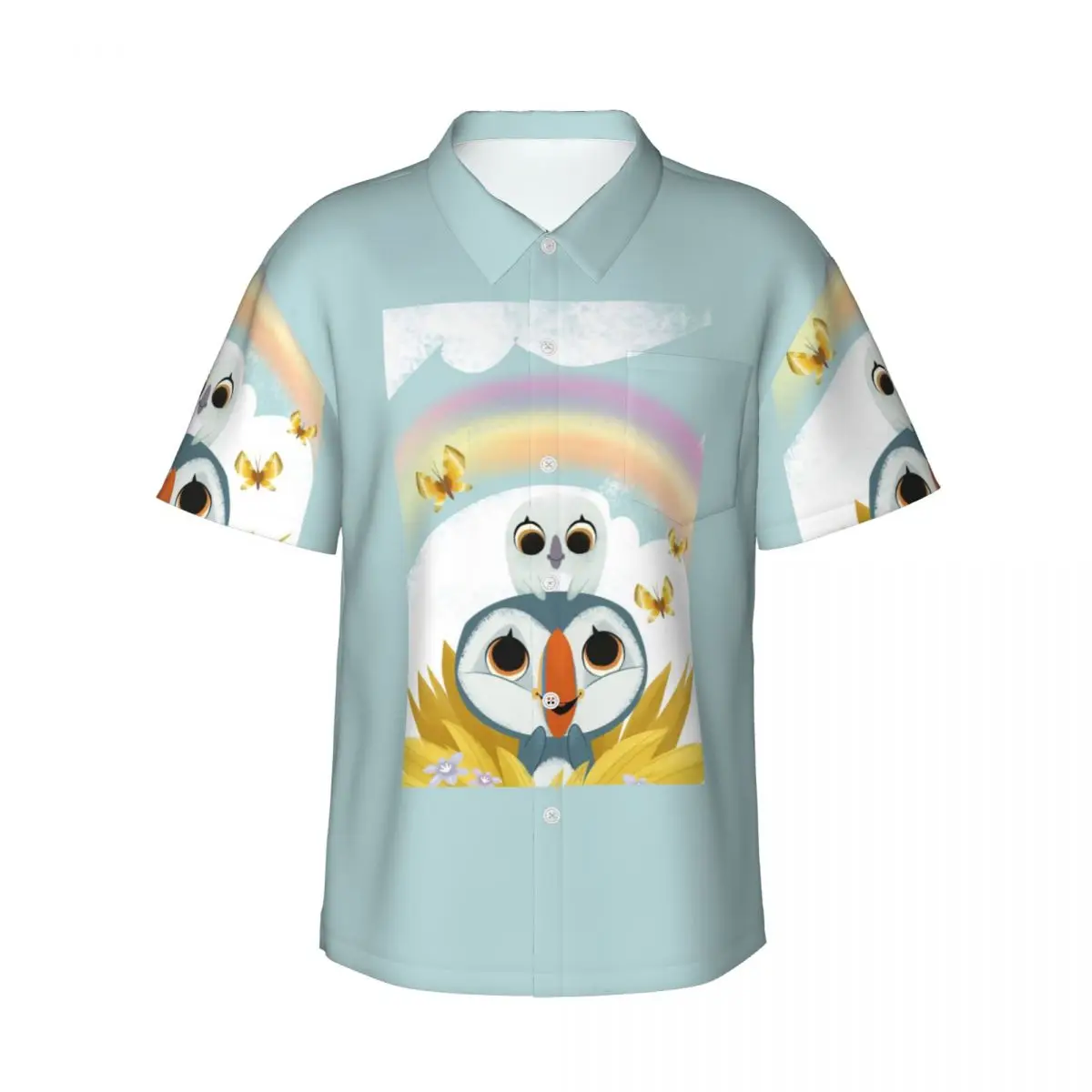 

Мужские рубашки Puffin Rock And New Friends, гавайская рубашка с коротким рукавом, забавные топы на пуговицах для летнего пляжа