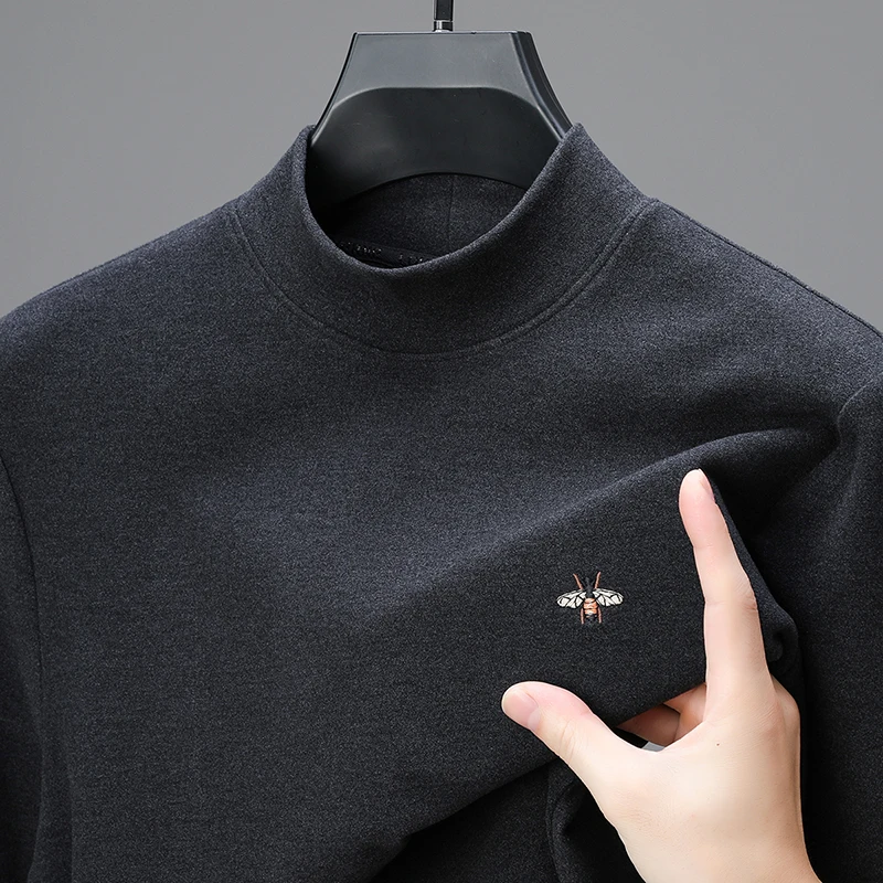 High end bee embroidered long sleeve T-shirt men's autumn winter fashion brand round neck Korean version casual warm pullover