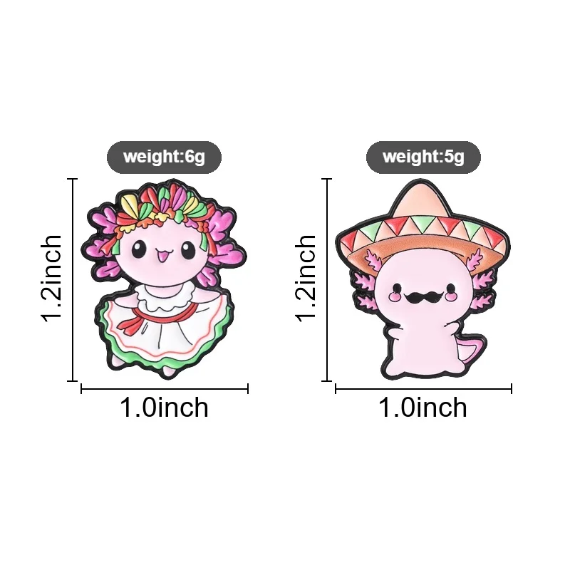 Mexikanische Fiesta Axolotl Emaille-Pins, Niedliche Sombrero-Schnurrbart-Broschen, Cartoon-Salamander-Abzeichen, Kawaii Tierschmuck, Geschenk für Freunde – Detail 1