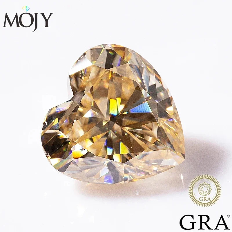 

MOJY Champagne Color Loose Moissanite Stone Heart Cut 0.5~4.0ct Gemstones for Diamond Ring with GRA Certificate Precious Gems