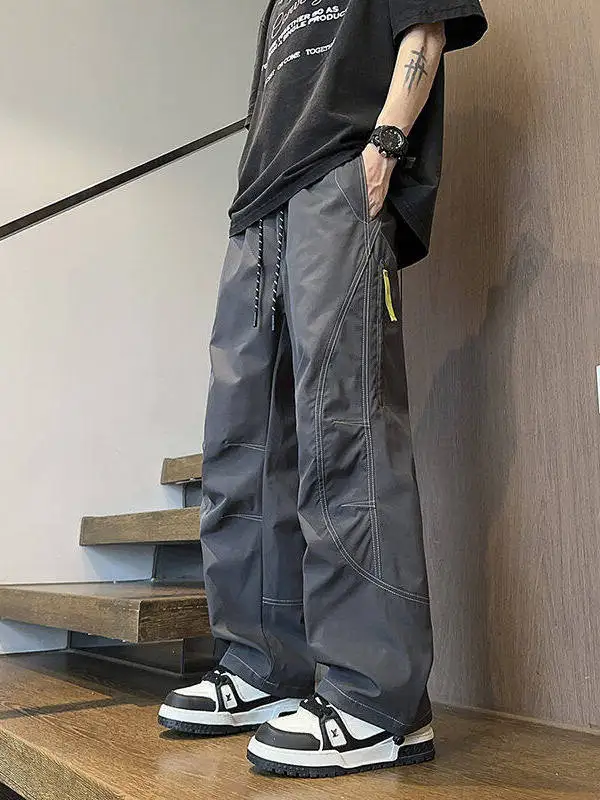 

Уличные брюки-карго Qui Dry, мужская летняя американская рабочая одежда, свободные прямые брюки, без глажки, со средней талией, длинные молодежные брюки