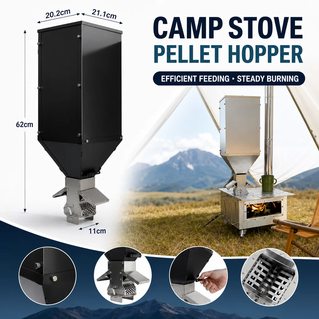 Poêle à bois de camping portable en acier inoxydable, brûleur à granulés haute capacité, chauffage pour les voyages, les pique-niques, les accessoires de cuisine en plein air