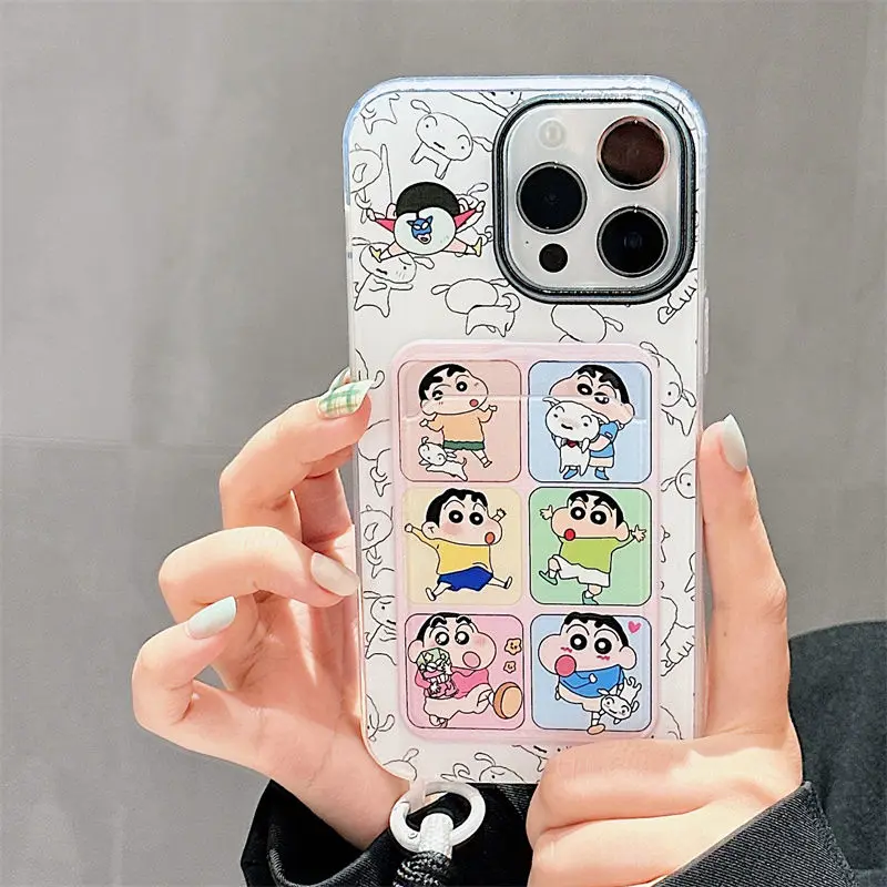 Crayon Shin Chan Hand Strap Phone Case For iPhone 16 14 Pro Max 15 11 12 13 XR 8 7 Plus X XS SE 2020 2022 Soft Silicone Cover