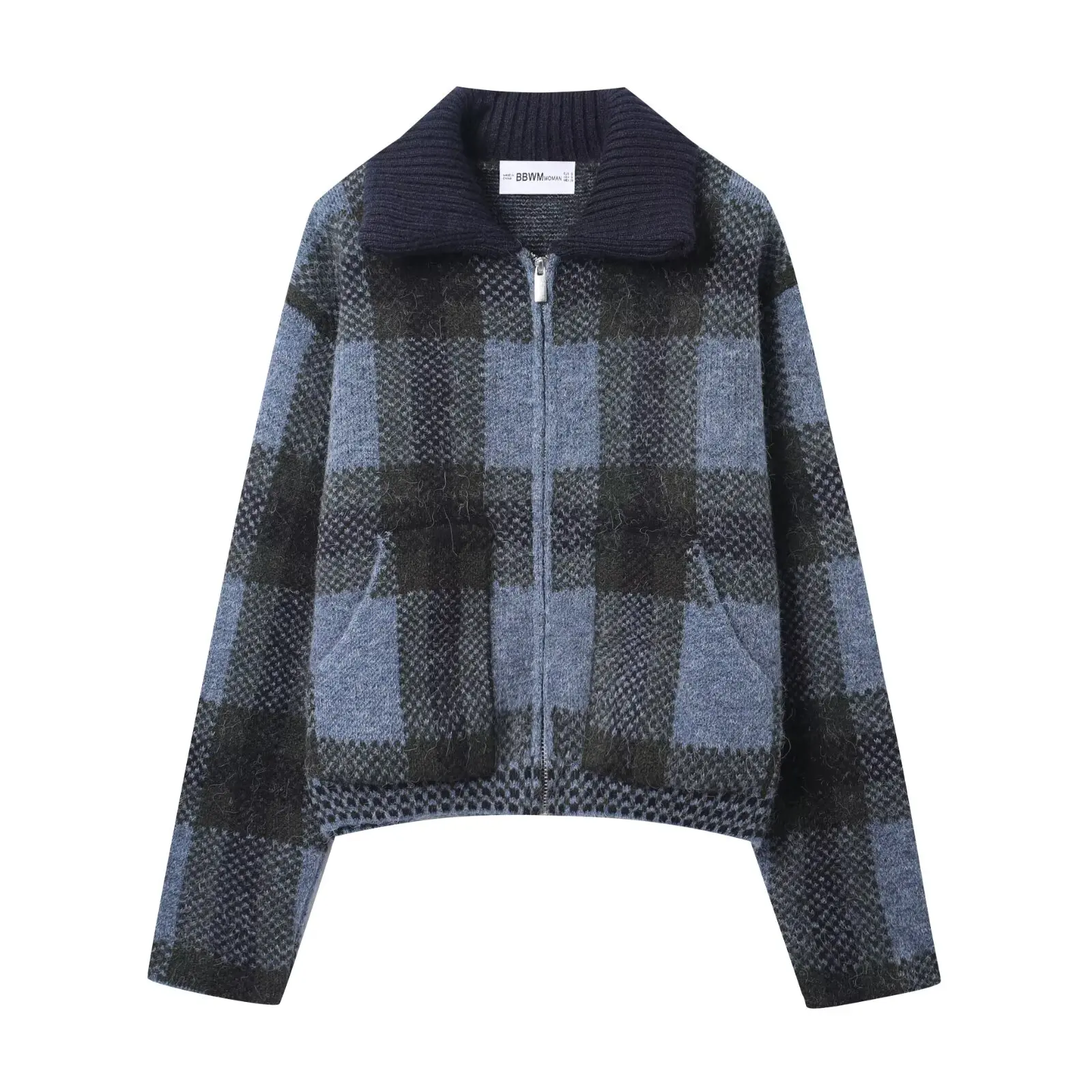 Women's Vintage Plaid Knitted Cardigan Female Loose Long-Sleeved Zipper Sweater Jacket  Autumn Winter Lady Street Knitwear