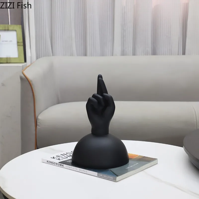Creative Black Gesture Statue Abstract Artwork Ornaments Desk Decoration Gesture Sculpture Resin Crafts Home Decor Accessories