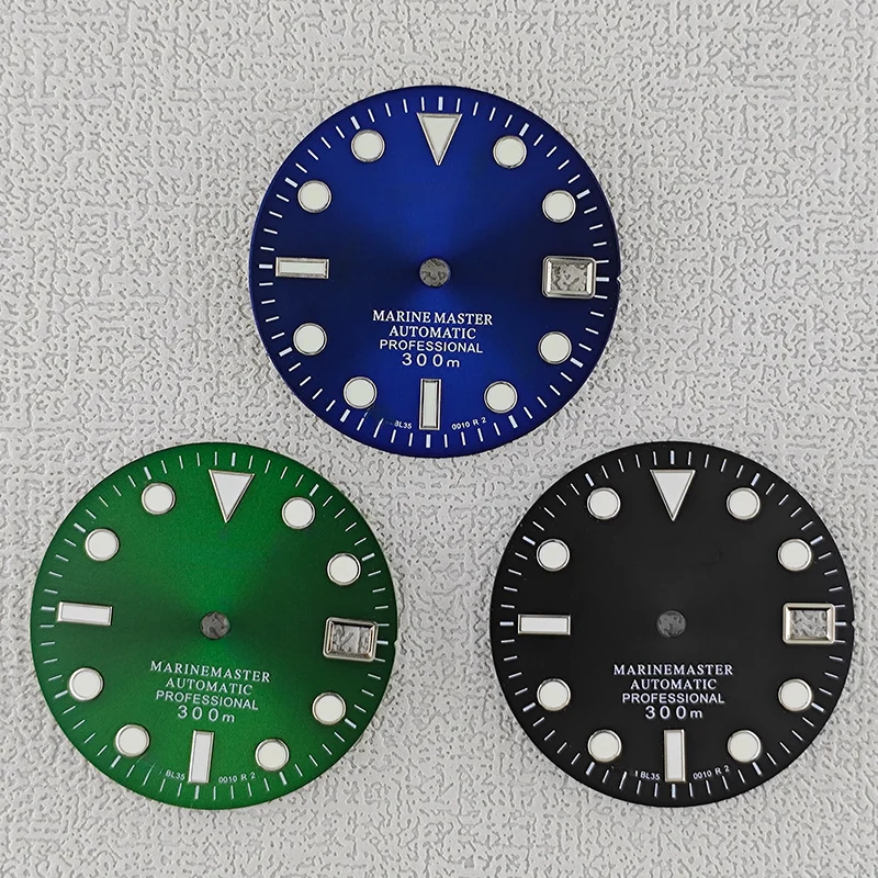 Esfera de reloj de 28,5mm con manecillas de reloj, rayos solares Marinemaster, ajuste luminoso NH35 NH36, esferas de reloj, movimiento automático