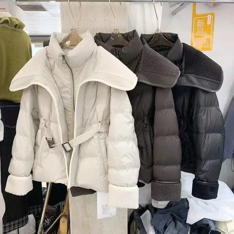 

2025 Winter New Women's Cotton Jacket Commuter Windproof Stand Collar Vacation Two Lambhair Jackets