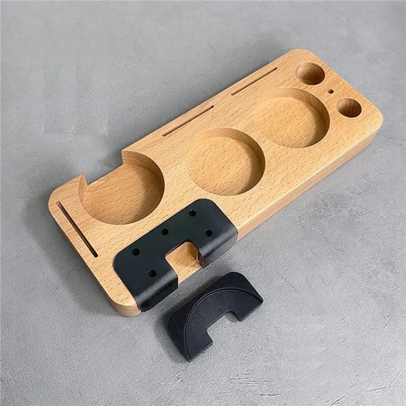 BHTS-Wooden Coffee Press Support Base In Wood Featuring Non-Slip Silicone For 51/54/58Mm Portafilters Espresso Tamper