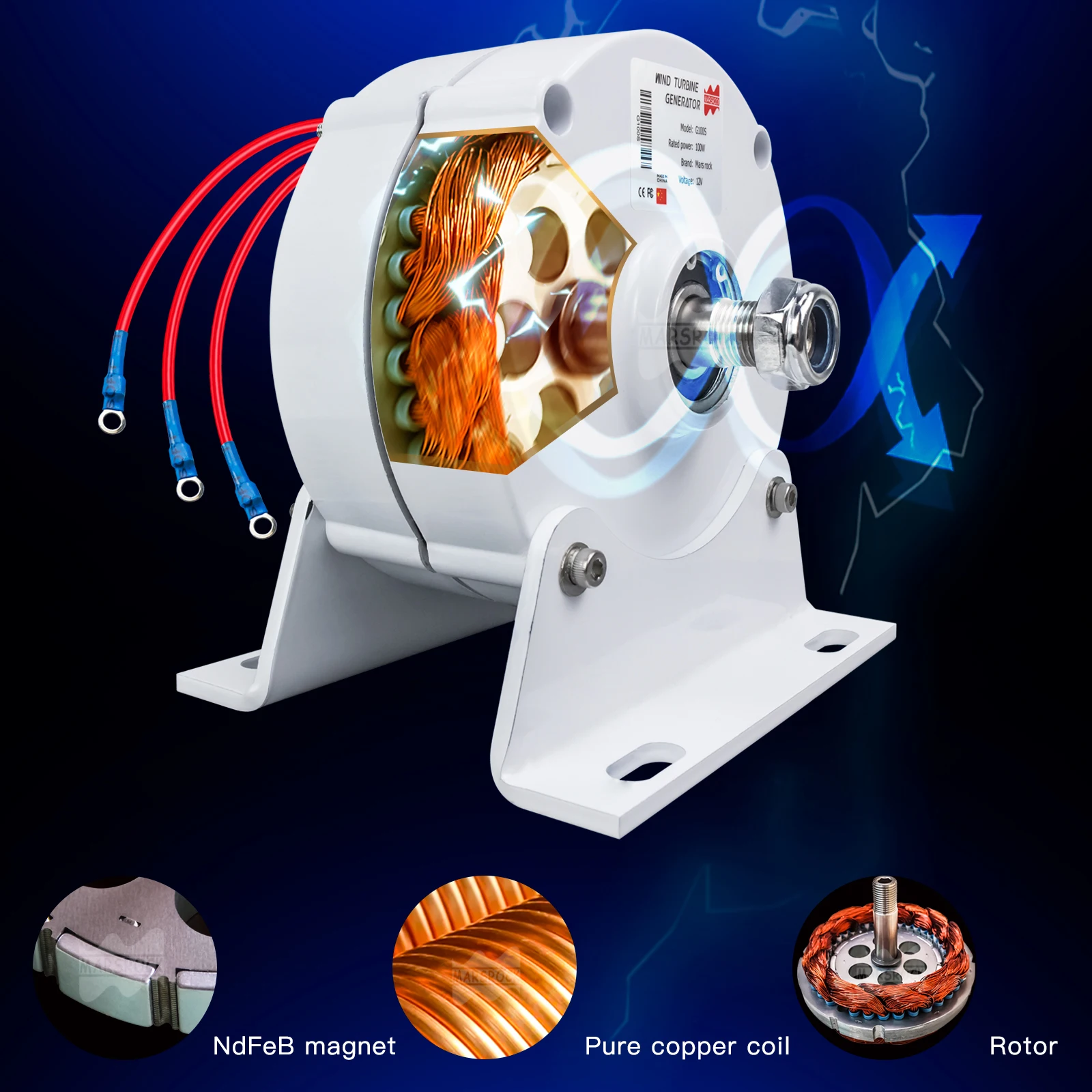 100W AC12V 24V Permanent Magnet Generator, Low Wind Speed, Gearless, Three Box AC Generator, DIY Wind Turbine Generator