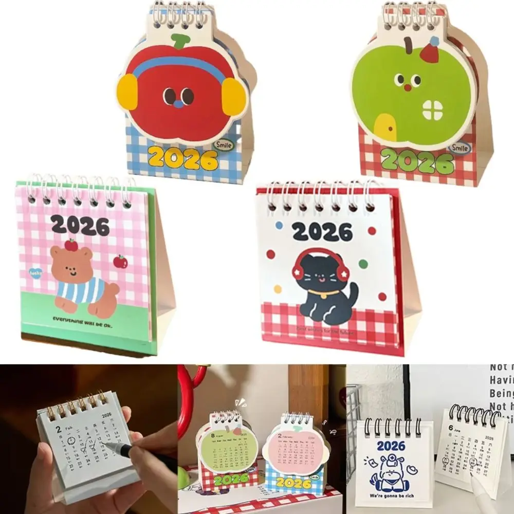 

Cute Mini 2026 Desk Calendar Coil Binding Cartoon Desktop Calendar Portable Schedule Planner Desktop Decoration