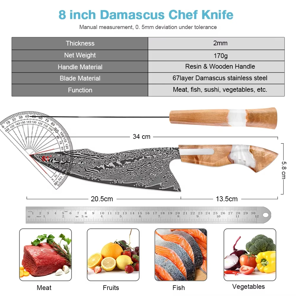 XITUO NEW 8 Inch Damascus Chef Knife Fashion Kitchen Knife Sharp Gyuto Knife Premium Chef's Knife High Quality Japanese Knives