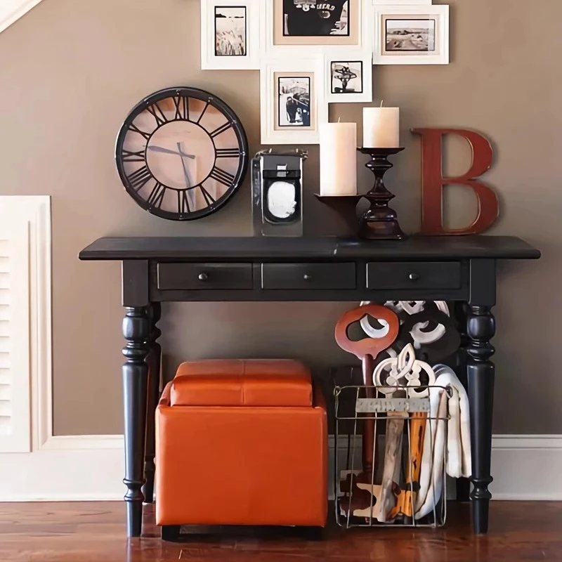 wood retro black decorative end view table against the wall side table American entrance entrance table