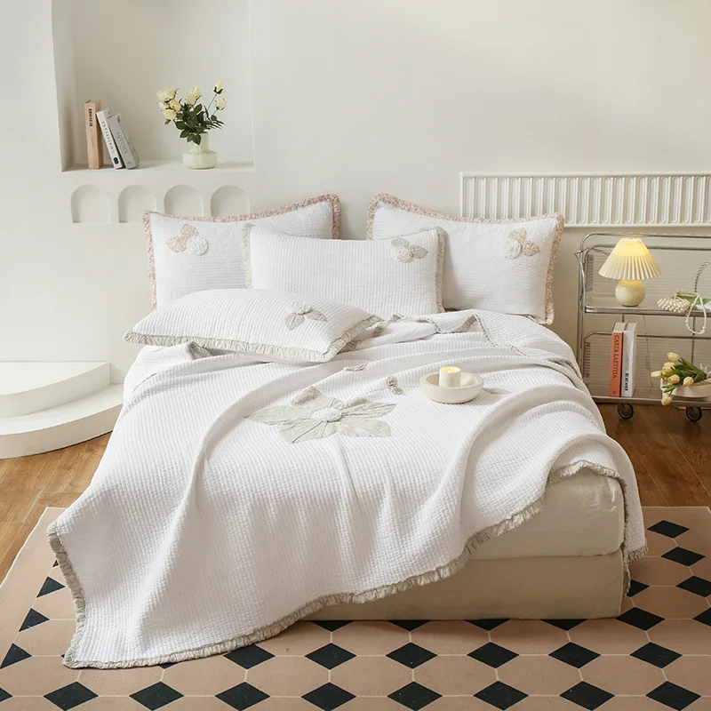 

100% Cotton 3-Piece Bedspread Set Queen Size - Lightweight Summer Quilt with Applique, Soft Quilted Blanket for Bed,Home Decor