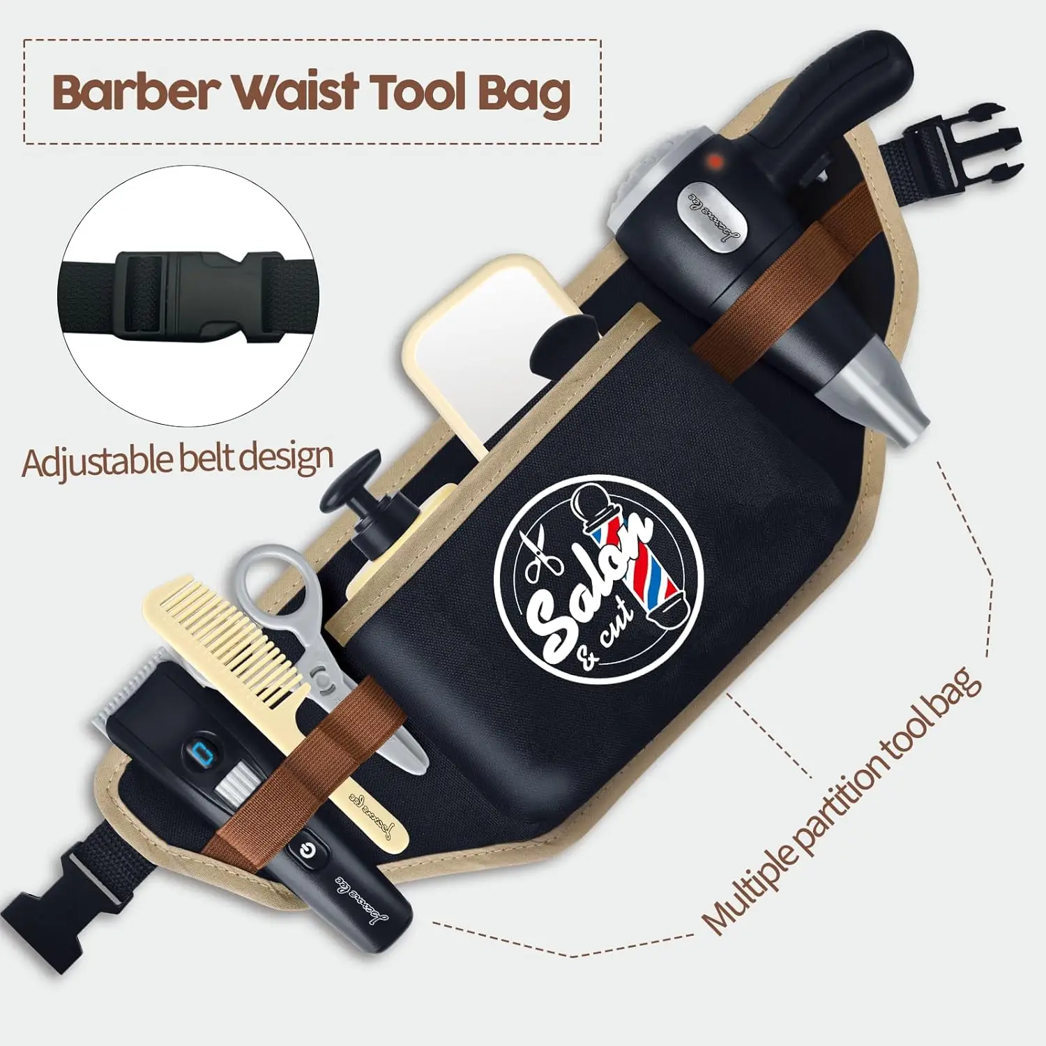 Fun Simulation Role Playing Barber Pretend Play Hair Dryer Storage Waist Bag Set Boys' Puzzle Birthday Christmas Toy Gift