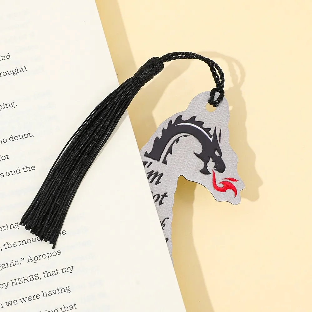 "أنا لست دودة الكتاب، أنا كتاب Wyrm" تنين - إشارة مرجعية من الفولاذ المقاوم للصدأ على شكل شرابة وصندوق هدايا مرجعي بالنجوم - صفحة متينة. #5