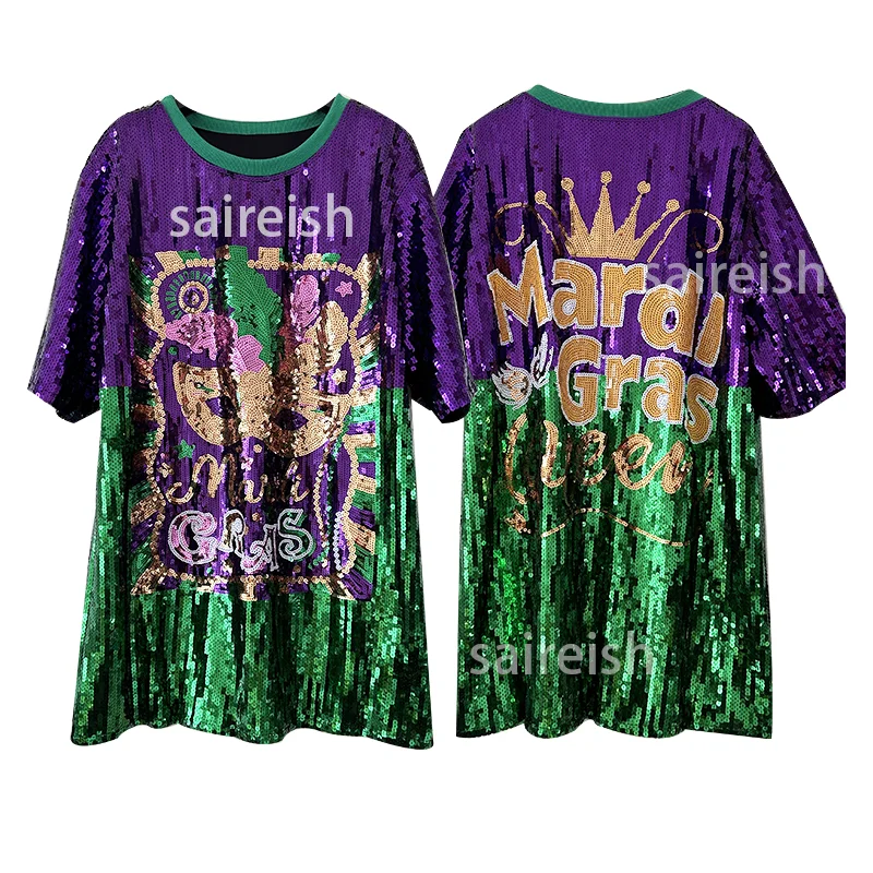 Women Mardi Gras Dress Jersey Ladies Holiday Fat Tuesday Queen of Mardi 2024 Outfits Costumes For Women