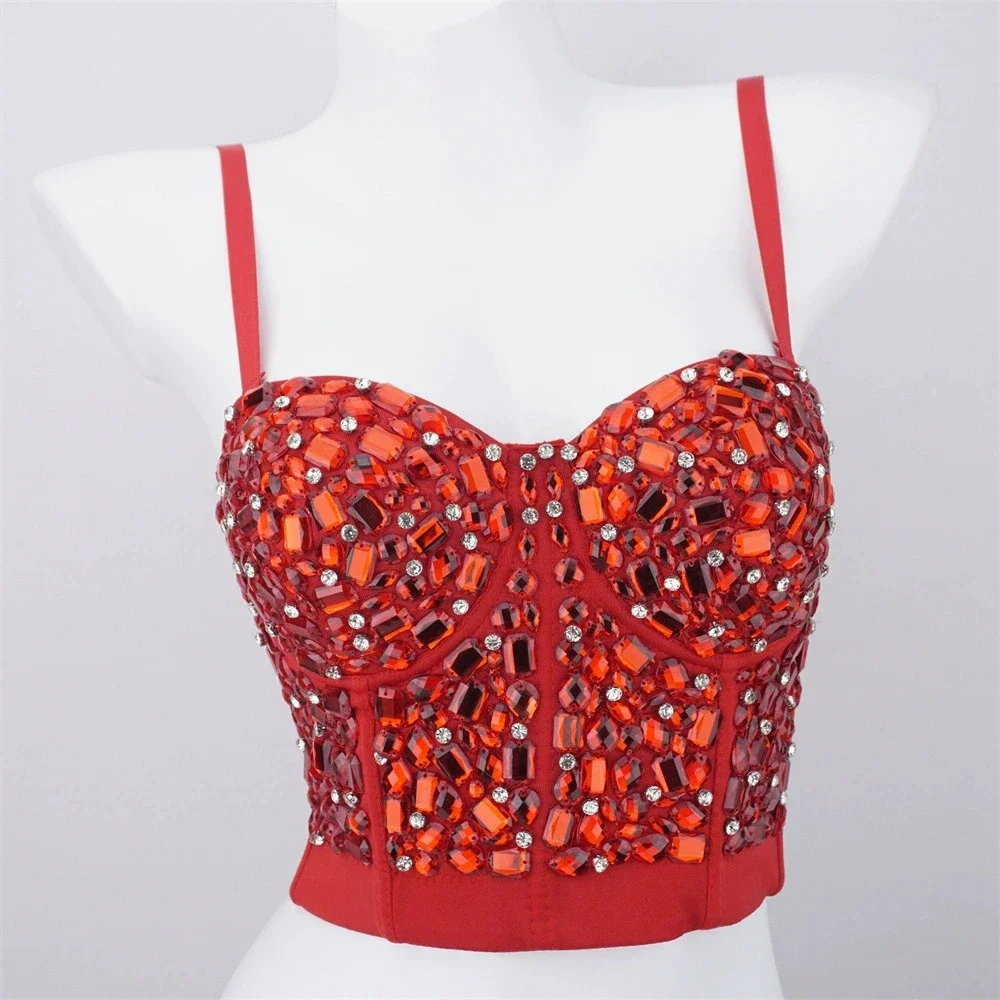 

Jazz Dancewear Top For Nightclub Beaded Diamond Shiny Crop Top Strapless Outerwear Holiday Party Top Jazz Dance Small Vest