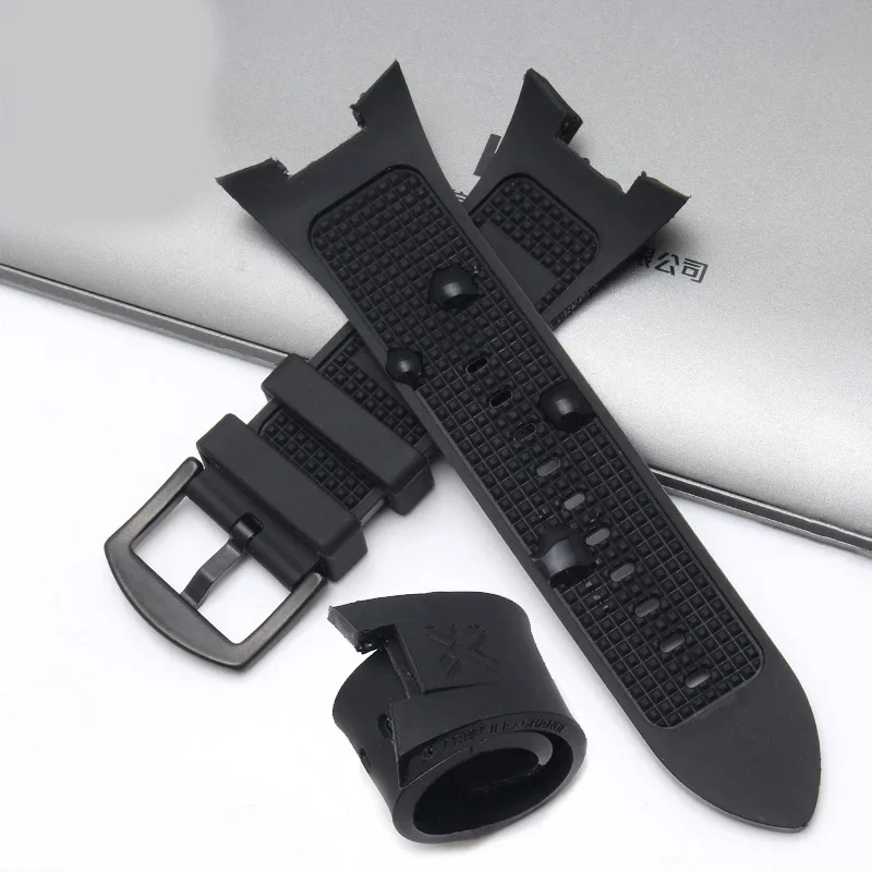 Rubber Watchband for Armani Ax1803 1802 1050 Waterproof Sweat-Proof Soft Comfortable Notch Black Silicone Watch Band 34x14mm