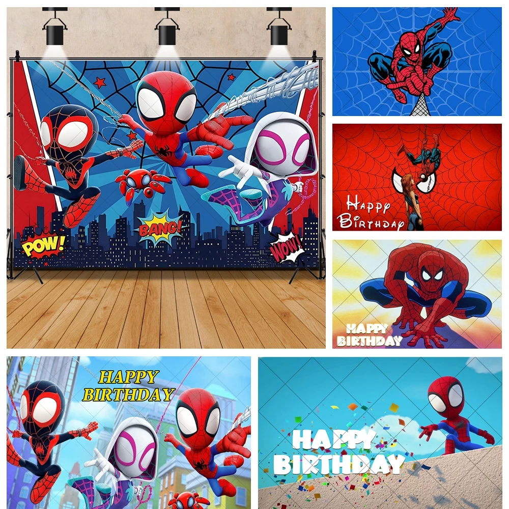 

Cartoon Super Hero Spider Man Cool Boys Birthday Banner Backdrop Custom Marvel Theme Party Photography Poster Decor Background