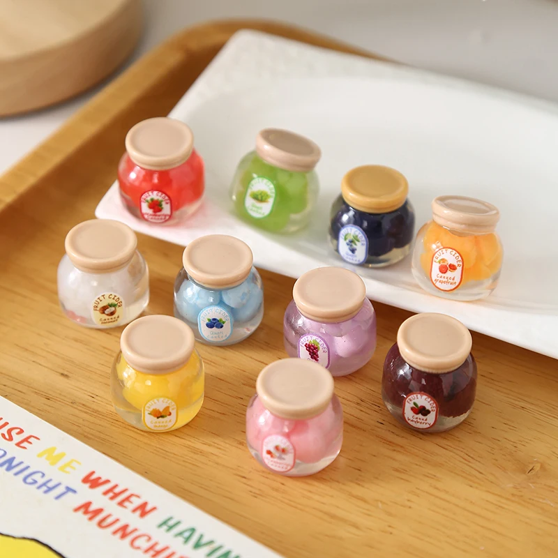 Simulazione di casa delle bambole Frutta Caramelle Marmellata in scatola Modello Decorazione da cucina in miniatura Accessori per casa delle bambole Giocattolo