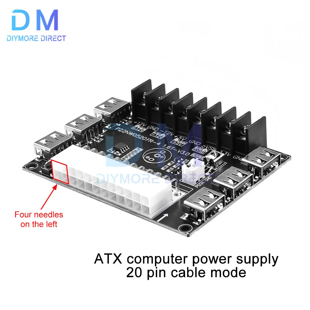 24 Pins ATX Power Supply Breakout Board and Acrylic Case Kit Module Adapter Power Connector Support 3.3V/5V/12V