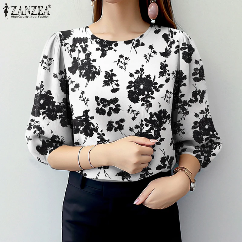 Stylish Summer Printed Blouse ZANZEA Women Bohemain 3/4 Sleeve Holiday Shirt Casual O Neck Work Blusas Retro Tunic Tops Femme