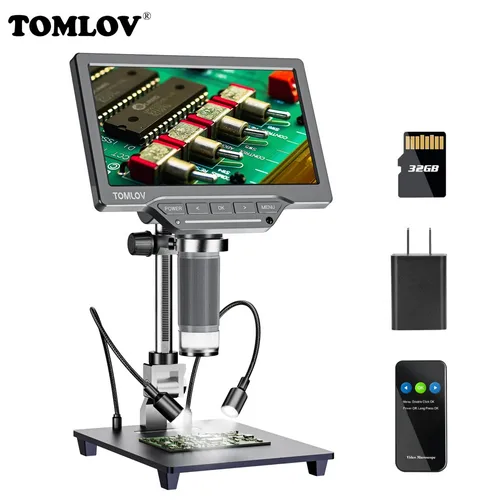 TOMLOV-DM201 seデジタル顕微鏡、連続増幅拡大鏡、大型カラーLCDスクリーン、検査、USB、7インチ、12mp、1-1200x