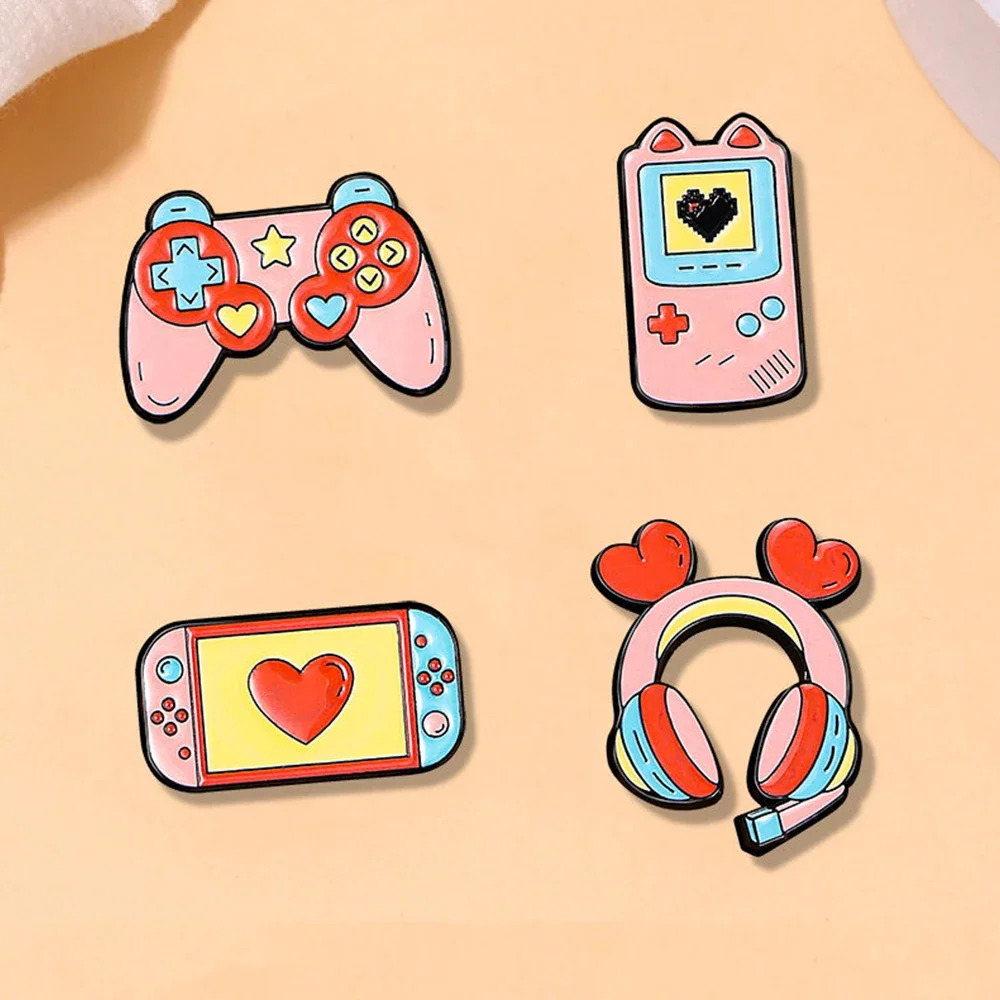 Creative Pink Gaming Console Metal Badge Fashion Coffee Ice Cream Cowboy Pumpkin Roast Chicken Enamel Lapel Pin Jewelry Gif