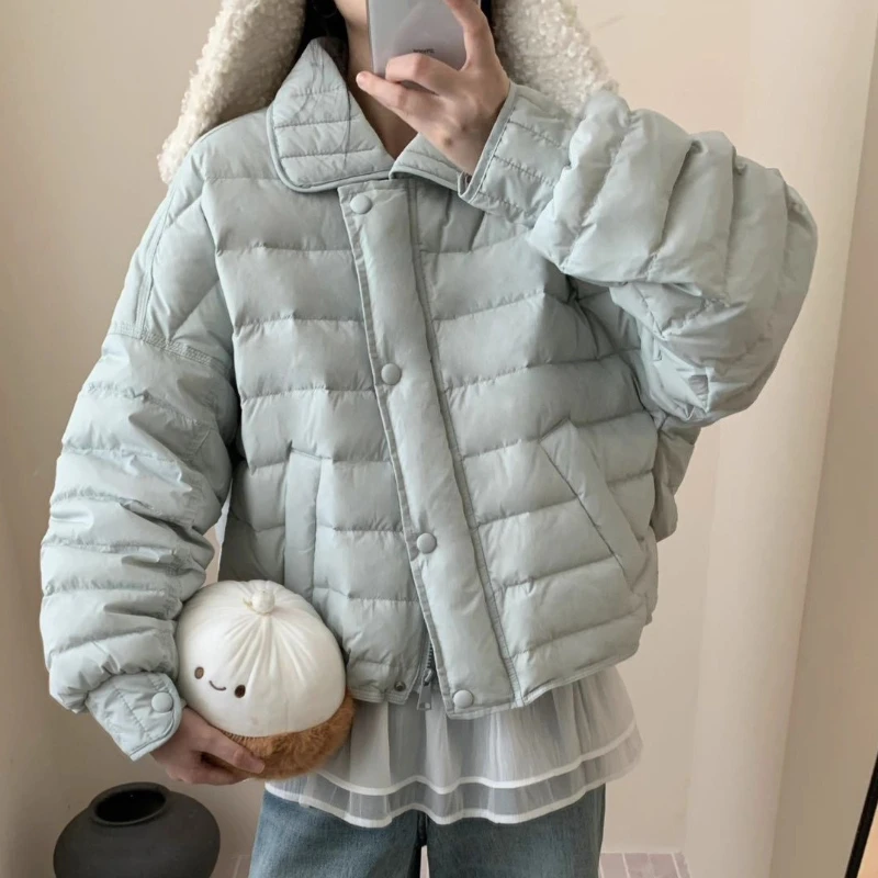 

2025 Winter New Hot Selling Solid Color Short Lapel Single Breasted Small Fresh Down Jacket for Women