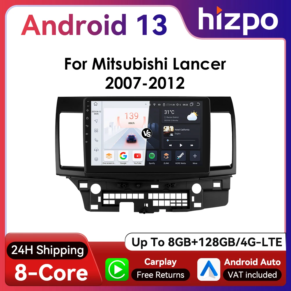 Hizpo 2Din 10.1inch Android Auto Car Radio for Mitsubishi Lancer 2007 - 2012 Navigation GPS RDS DSP SWC 4G CarPlay UI7862 Stereo