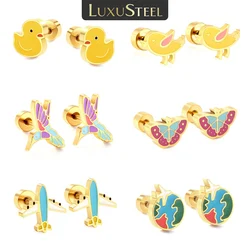 LUXUSTEEL Duck Bird Butterfly Women's Stud Earrings Stainless Steel Earring For Girls Geometric Plane Golden Party Jewelry Gifts