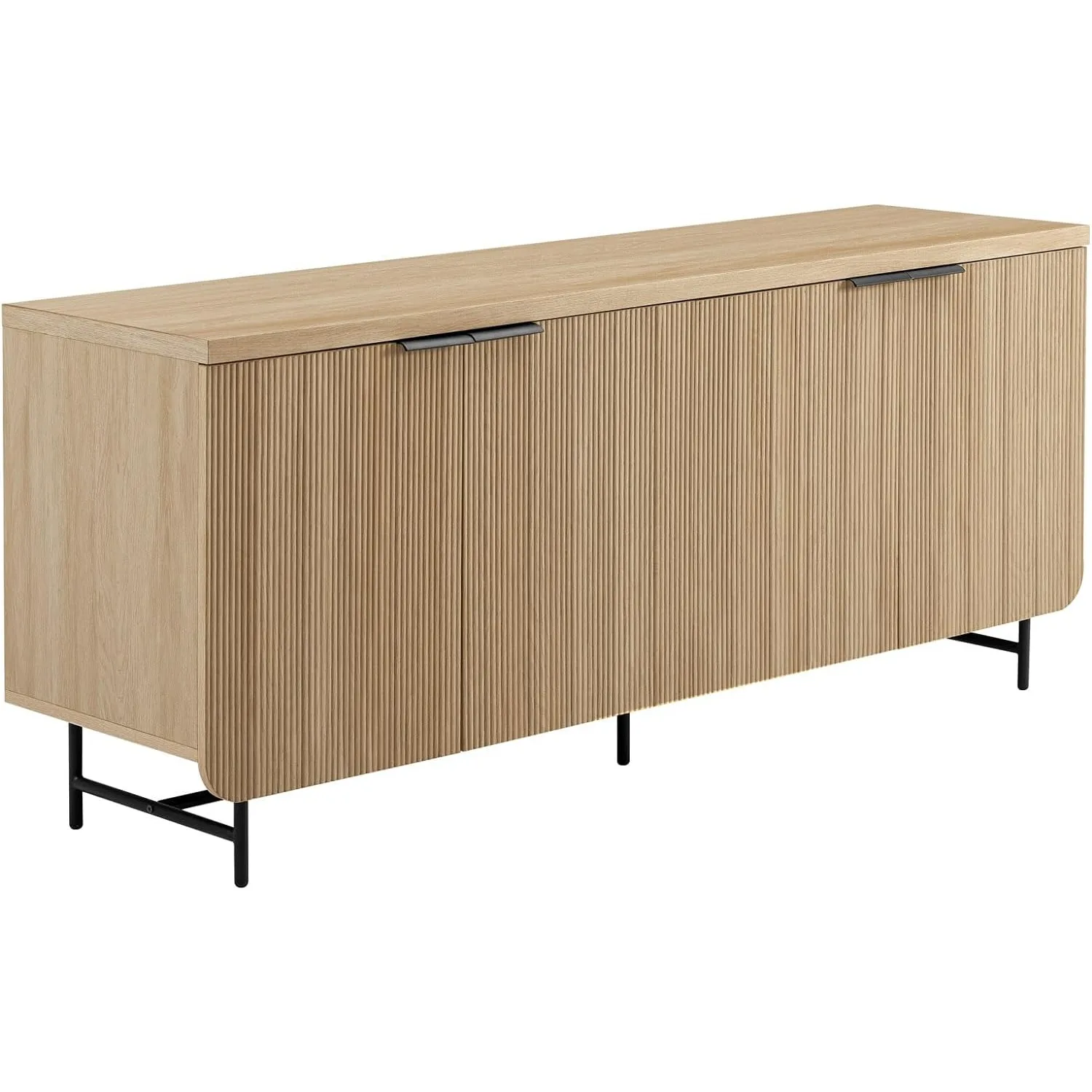 Moderna porta scanalata scandinava cucina credenza mobile Buffet Console, 69 pollici, quercia costiera/nero