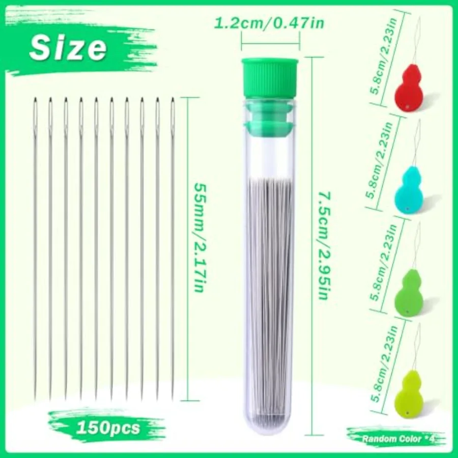 Pcs Straight Beading Needles, Size 0.18 in Beading Needles for Seed Beads with Needle Threaders, Bead Needles for Jewelry Makin