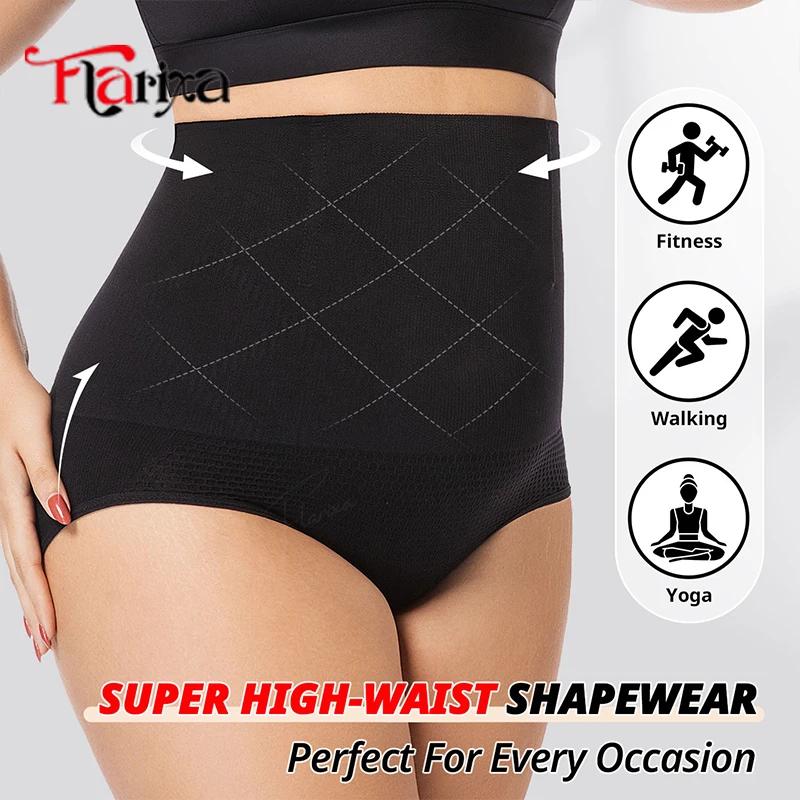 กางเกงในกระชับสัดส่วนไร้รอยต่อ Flarixa Plus Size ช่วยเก็บหน้าท้อง เอวสูง กระชับสัดส่วน ยกกระชับสะโพก สีดำ