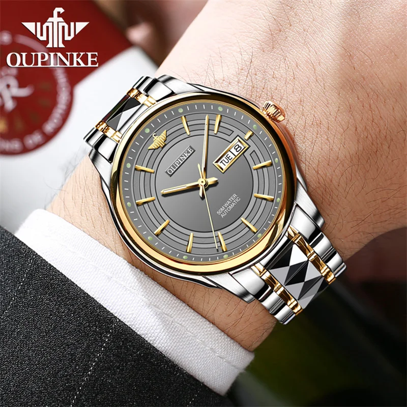 OUPINKE Top Mens Watches Business Automatic Mechanical Waterproof Watch For Man Sapphire Mirror Date Clock Men Relojes Hombre