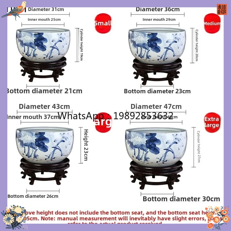 ABB  ceramic goldfish turtle tank fish pot household living room blue and white porcelain extra large lotus water lily tank