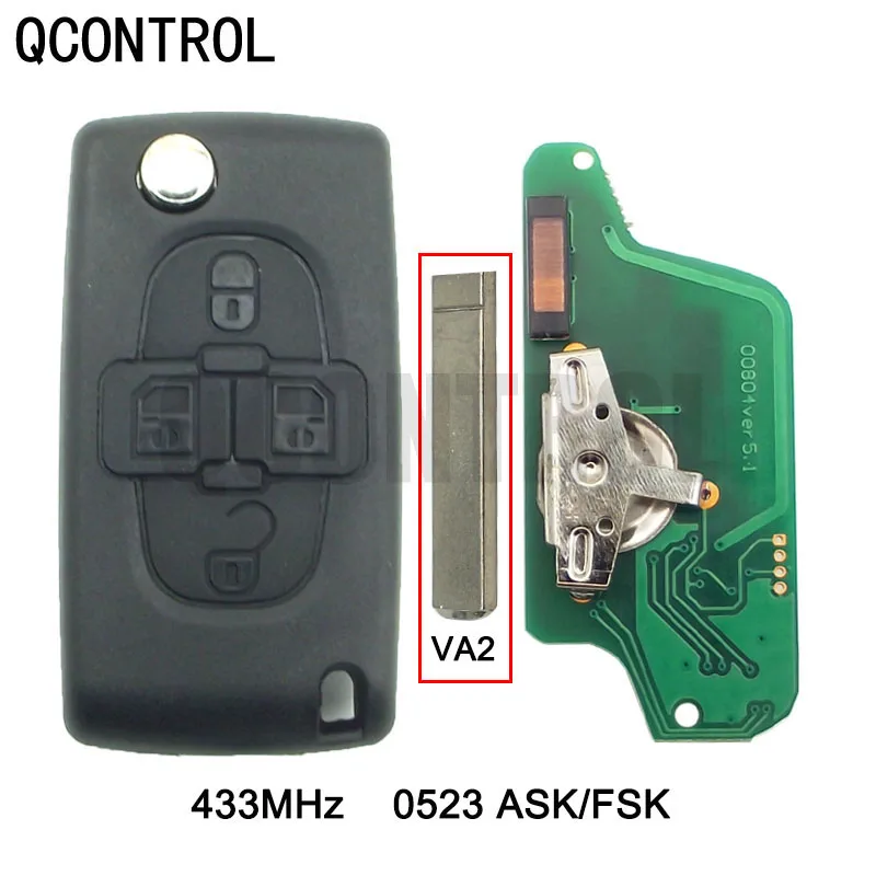 

QCONTROL Car Remote Key 433MHz Fits for Citroen C8 auto key (CE0523 ASK/FSK) 4 Buttons VA2 Blade