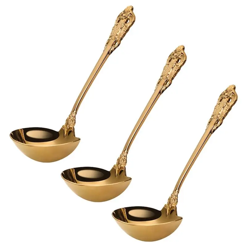 ABZC-3X 304 Stainless Steel Soup Ladle Cooking Tool Kitchen Accessories Gold Scoop Tablewares Soup Serving Spoon