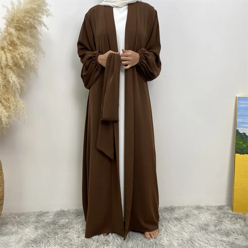 

Solid Color Long Loose Open Cardigan Muslim Women Casual Long-sleeved Muslim Robe with Pockets