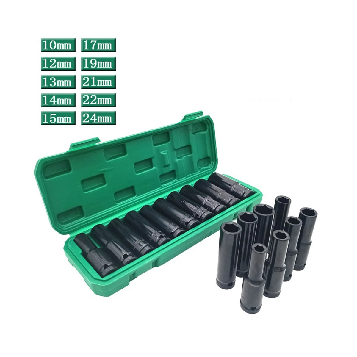 ABIS-10 Pieces of 1/2 Electric Wrench Socket Head Pneumatic Socket Lithium Electric Wrench Hexagon Opening Lengthened