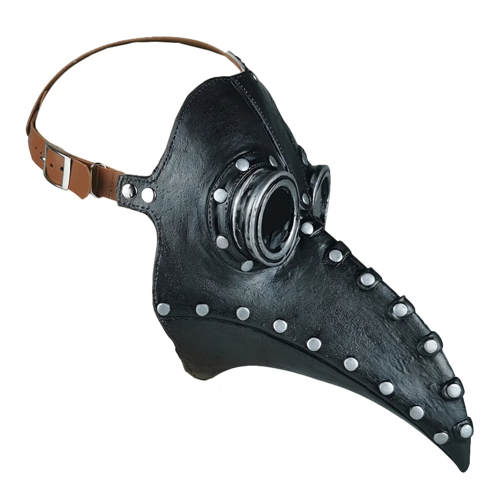 1 ชิ้นตกแต่งปาร์ตี้ฮาโลวีนหน้ากาก PU หน้ากากตลกหน้ากาก Steampunk Plague Beak Mask Party Supplies (สีดํา + เงินเล็บ