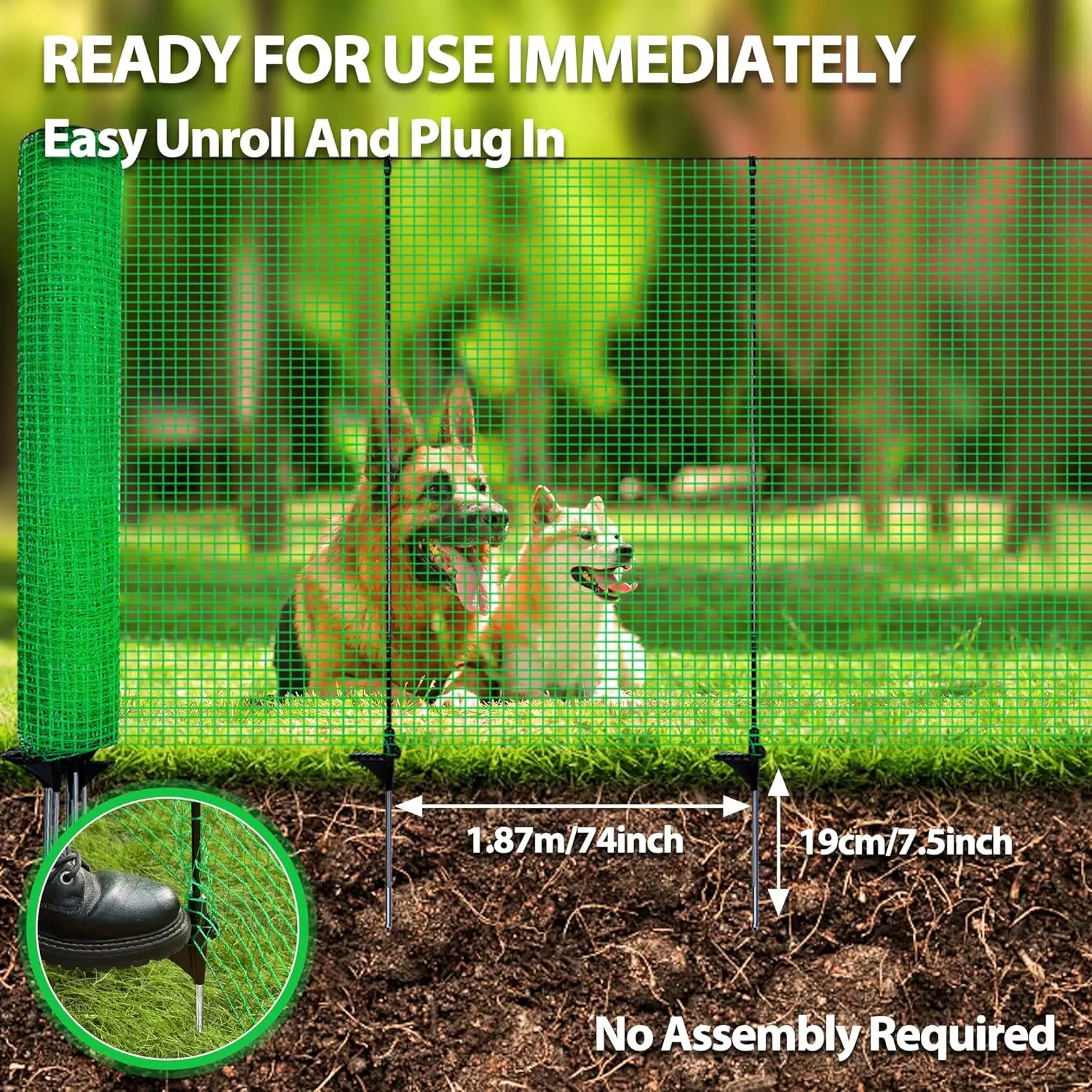 Portable Green Plastic Fencing for Dogs, Garden, and Animal Safety with Steel Posts