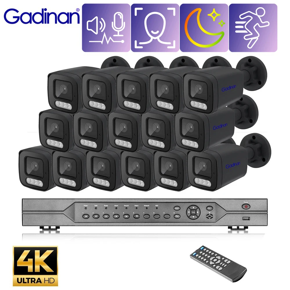 

Gadinan 4K 8MP 16CH NVR CCTV Surveillance Set Face Detect Two-Way Audio Color Night Vision H.265+ POE Security System IP Camera