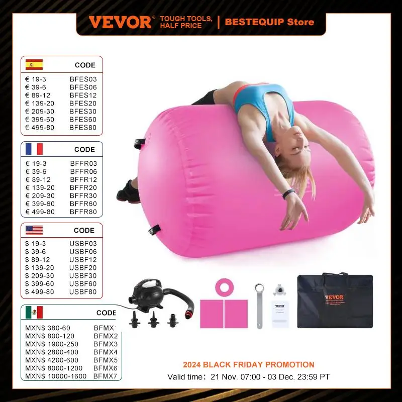 

VEVOR Air Mat Tumble Track Air Spot Round Inflatable Air Roller with Electric Pump Tumbling Backbend Trainer for Home Use Gym