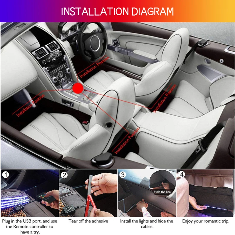 Led Car Foot Ambient Light With USB Cigarette Lighter Backlight Music Control App RGB Auto Interior Decorative Atmosphere Lights