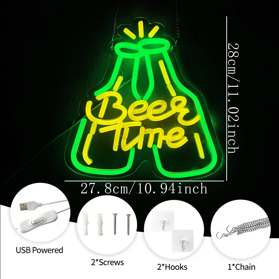 وقت البيرة النيون البيرة بار ضوء النيون ، علامات النيون Led لشريط المنزل ، USB بالطاقة بار البيرة ضوء النيون تسجيل للرجل كهف نادي حانة