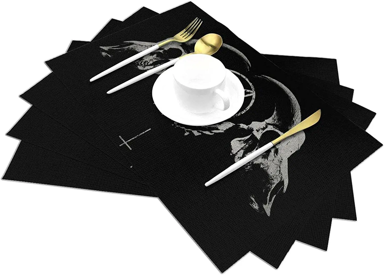 Gothic Occult Satan Penta Symbol Skull Placemats Set of 4 for Dining Table Plastic Wipeable Place Mats