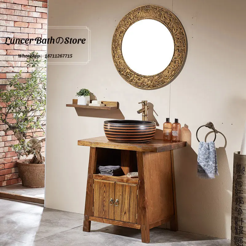 Medieval style washing small apartment modern Chinese bathroom cabinet combination