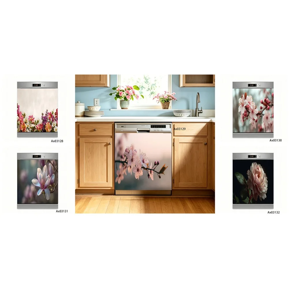 Fresh Real Tropical Plant Leaf Daisy Dishwasher Sticker Art Mural Self-adhesive Kitchen Cabinets Refrigerator Door Wrap Stickers