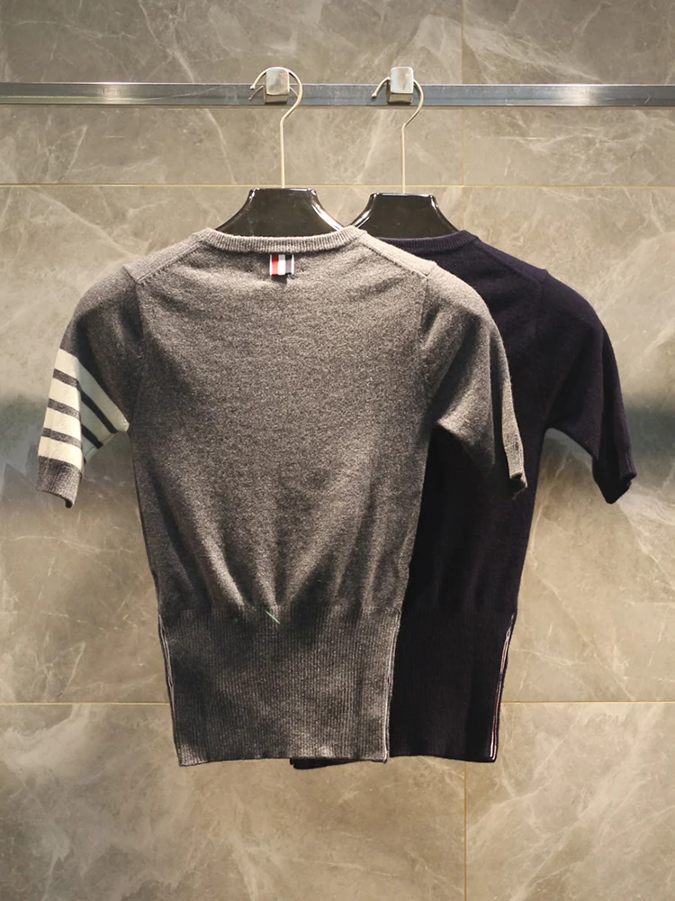 

Spring Autumn High-End Women's Camere Slim Fit ort Sve Knitted T-irt f Sve round Ne Regular Thin